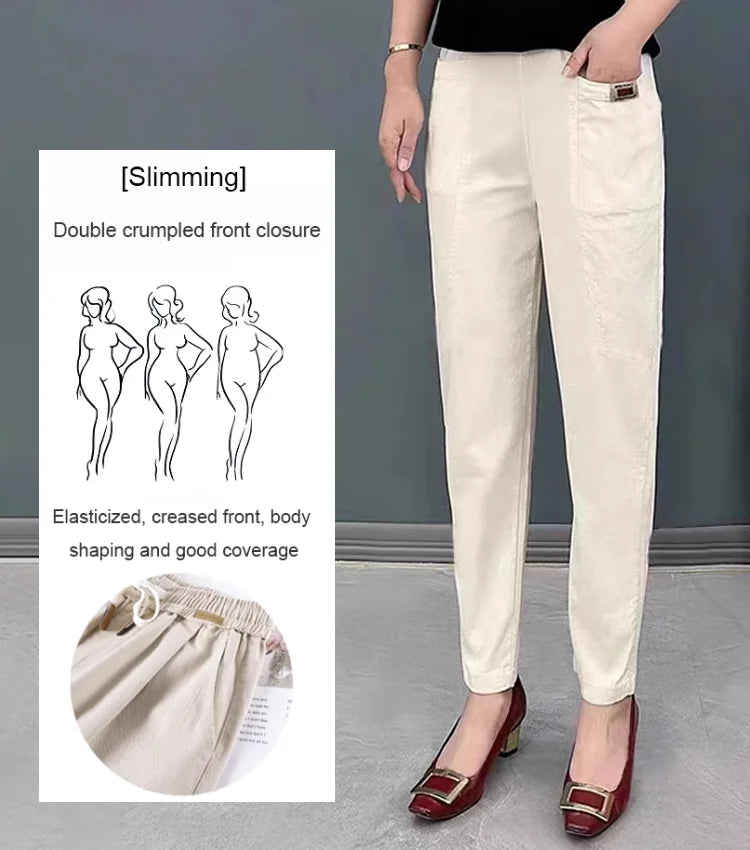 Light summer trousers made of cotton with stretch waistband – Linnea-Brick red-M-Nora Luxe