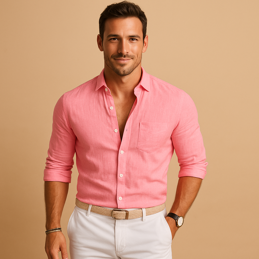 Men’s lightweight button-down shirt with cuffed sleeves and classic collar, ideal for work and summer outfits.