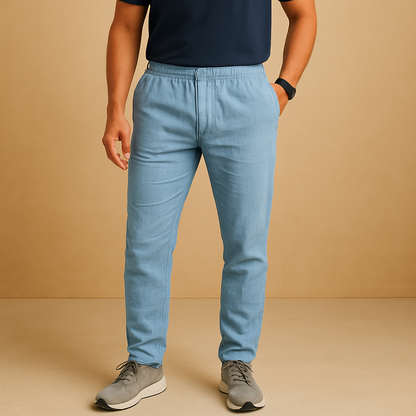 Men’s lightweight casual pants with loose fit and breathable fabric, perfect for summer, beach, or elegant casual occasions.