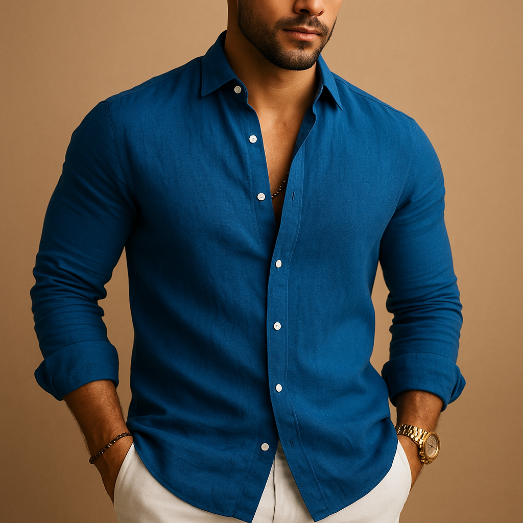 Men’s lightweight casual shirt with breathable fabric and classic fit, ideal for warm days and formal occasions.