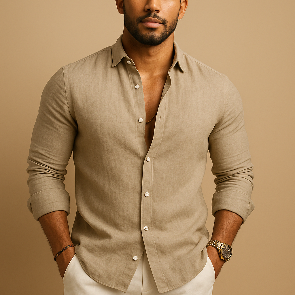 Men’s lightweight casual shirt with breathable fabric and classic fit, ideal for warm days and formal occasions.