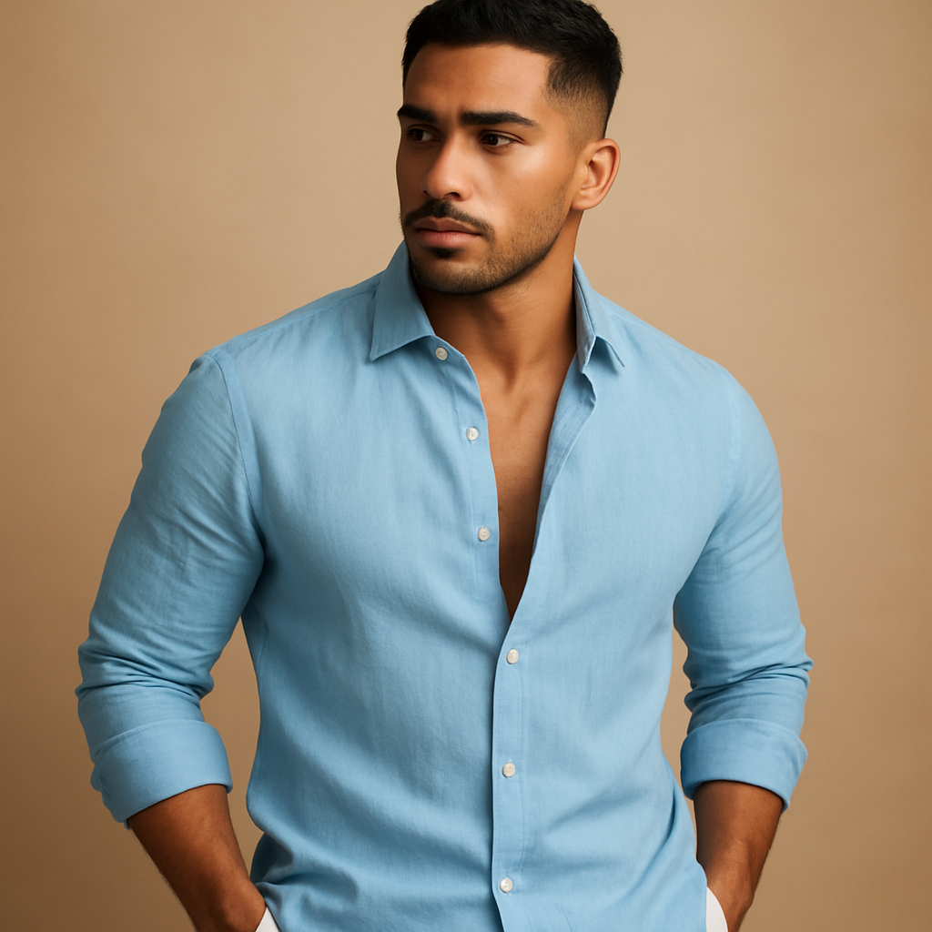 Men’s lightweight casual shirt with breathable fabric and relaxed fit, ideal for summer days and casual wear.