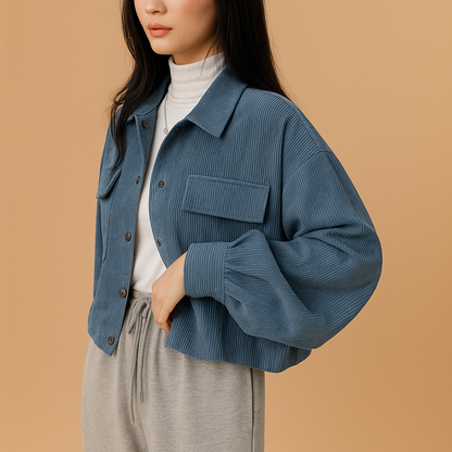 Women’s lightweight corduroy summer jacket with a breathable fit, ideal for everyday wear, casual outings, and stylish summer layering.