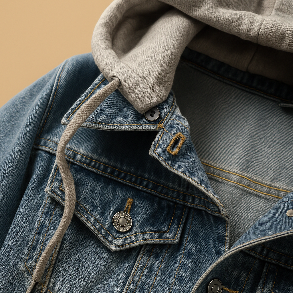 Women’s lightweight denim jacket with hood and classic design, suitable for summer wear, casual outfits, and layering on cooler evenings.