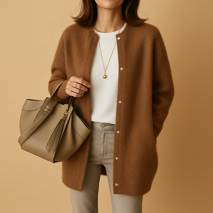 Women’s lightweight knitted cardigan with relaxed fit, long sleeves, and button closure, perfect for layering in casual or office outfits across all seasons.