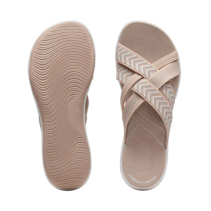 Lightweight Ladies' Slippers with Shock-Absorbing Footbed – Lina-Beige-3-State of Style