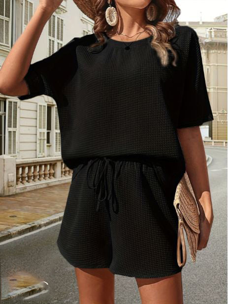 Lightweight Ladies Summer Set with Top and Shorts – Ninae-Black-S-State of Style