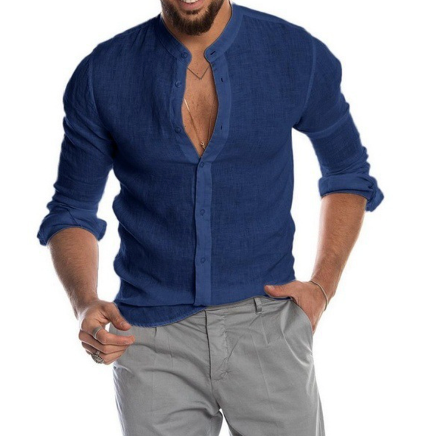 Lightweight Linen Shirt for Men - Arlo-Blue-M-Nora Luxe
