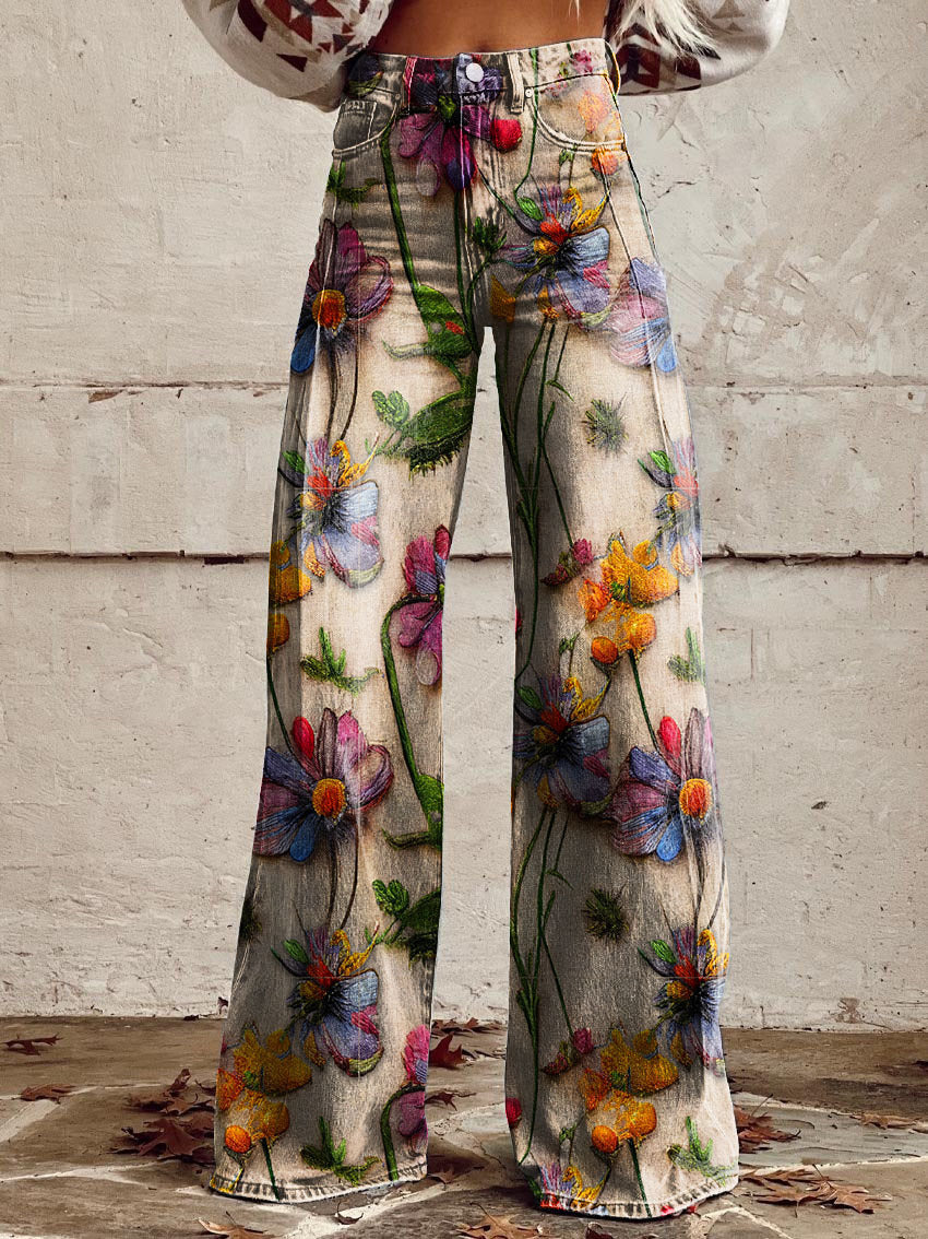 Lightweight Long Ladies Trousers - Lina-Flowers-S-Nora Luxe