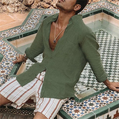 Lightweight Men's Cotton Shirt - Elias-Green-M-Nora Luxe