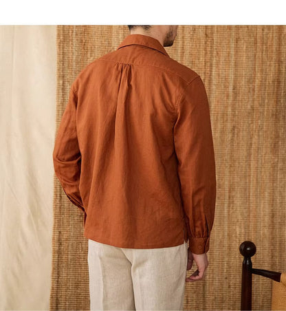 Lightweight men's shirt made of linen with Cuban collar and long sleeves – Mateo-Brown-S-Nora Luxe