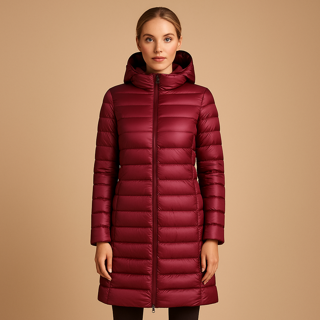 Women’s lightweight padded jacket with a modern cut and long sleeves, suitable for cold days, transitional seasons, work, and city walks.