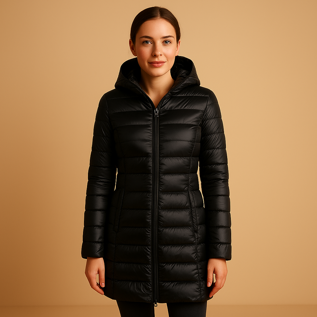 Women’s lightweight padded jacket with a modern cut and long sleeves, suitable for cold days, transitional seasons, work, and city walks.