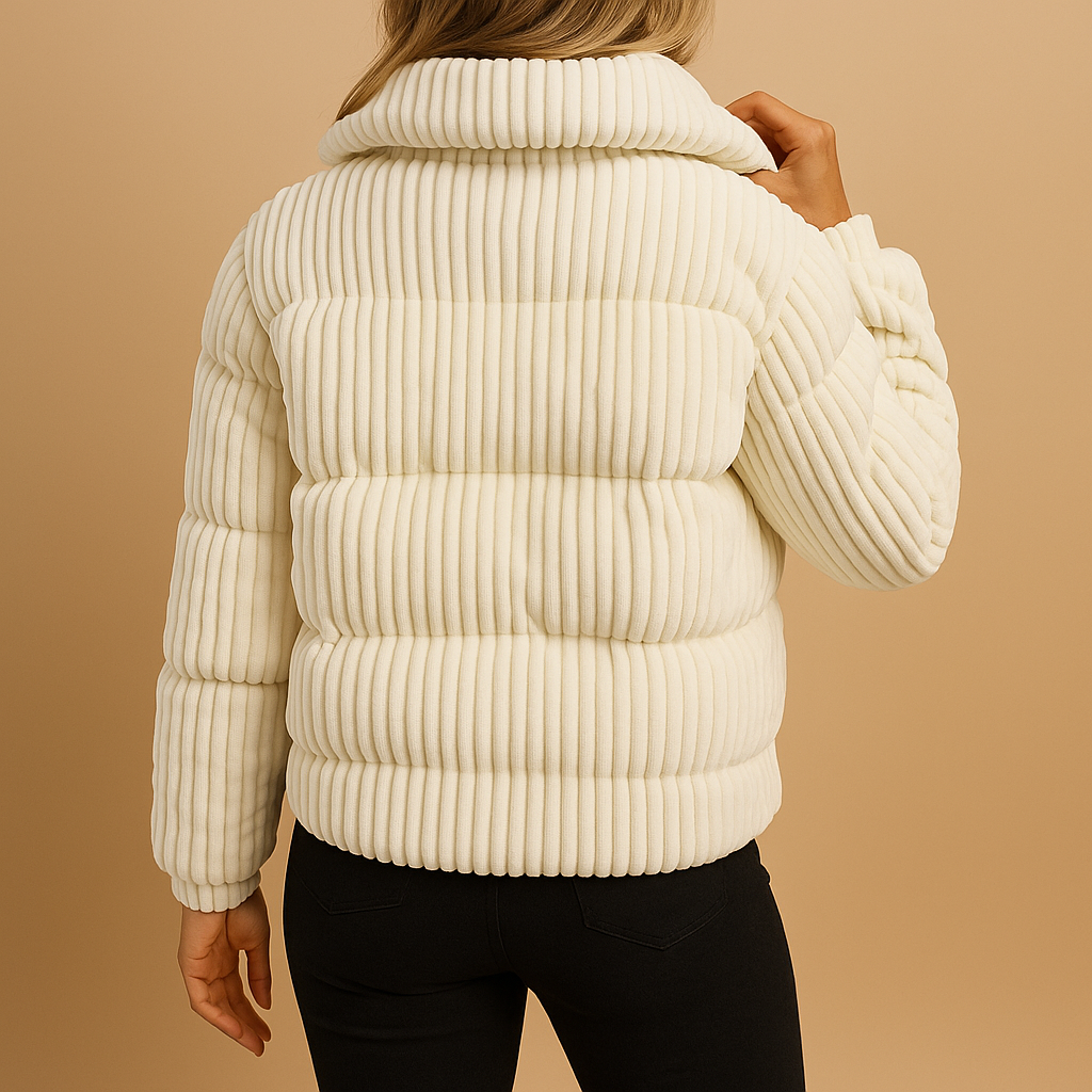 Women’s lightweight puffer jacket with a fitted silhouette, high collar, and zip closure, ideal for everyday wear and winter city walks.