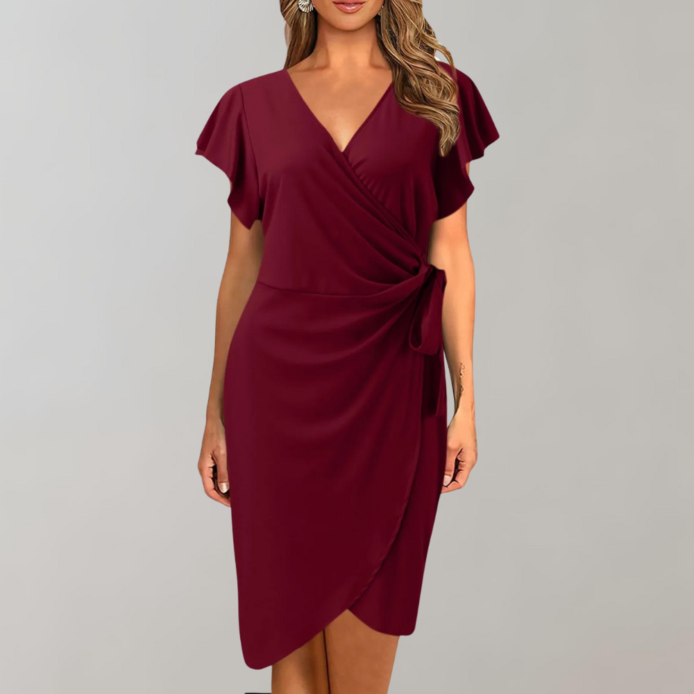 Lightweight Summer Dress with Short Sleeves - Sofia-Burgundy-S-Nora Luxe