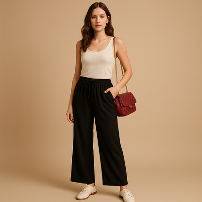 Women’s lightweight summer pants with elastic waistband and loose fit, ideal for casual days, beach outings, and warm weather.
