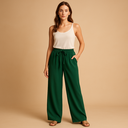 Women’s lightweight summer pants with elastic waistband and loose fit, ideal for casual days, beach outings, and warm weather.
