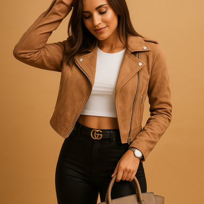 Women’s lightweight tailored jacket with zipper closure, stand-up collar, and pockets. Elegant, breathable, and versatile for work or casual wear.