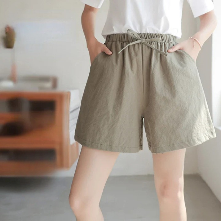 Comfortable High Waisted Ladies Linen Sport Shorts - Pexav