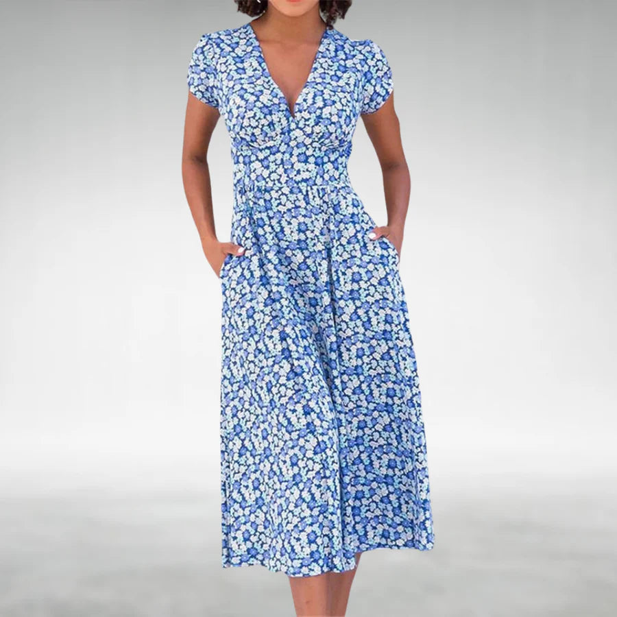 Elegant Ladies V Neck A Line Midi Dress - Olytrend