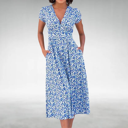 Elegant Ladies V Neck A Line Midi Dress - Olytrend
