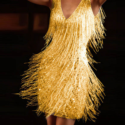 Image of Lilly | Women's V-Neck Mini Fringe Dress