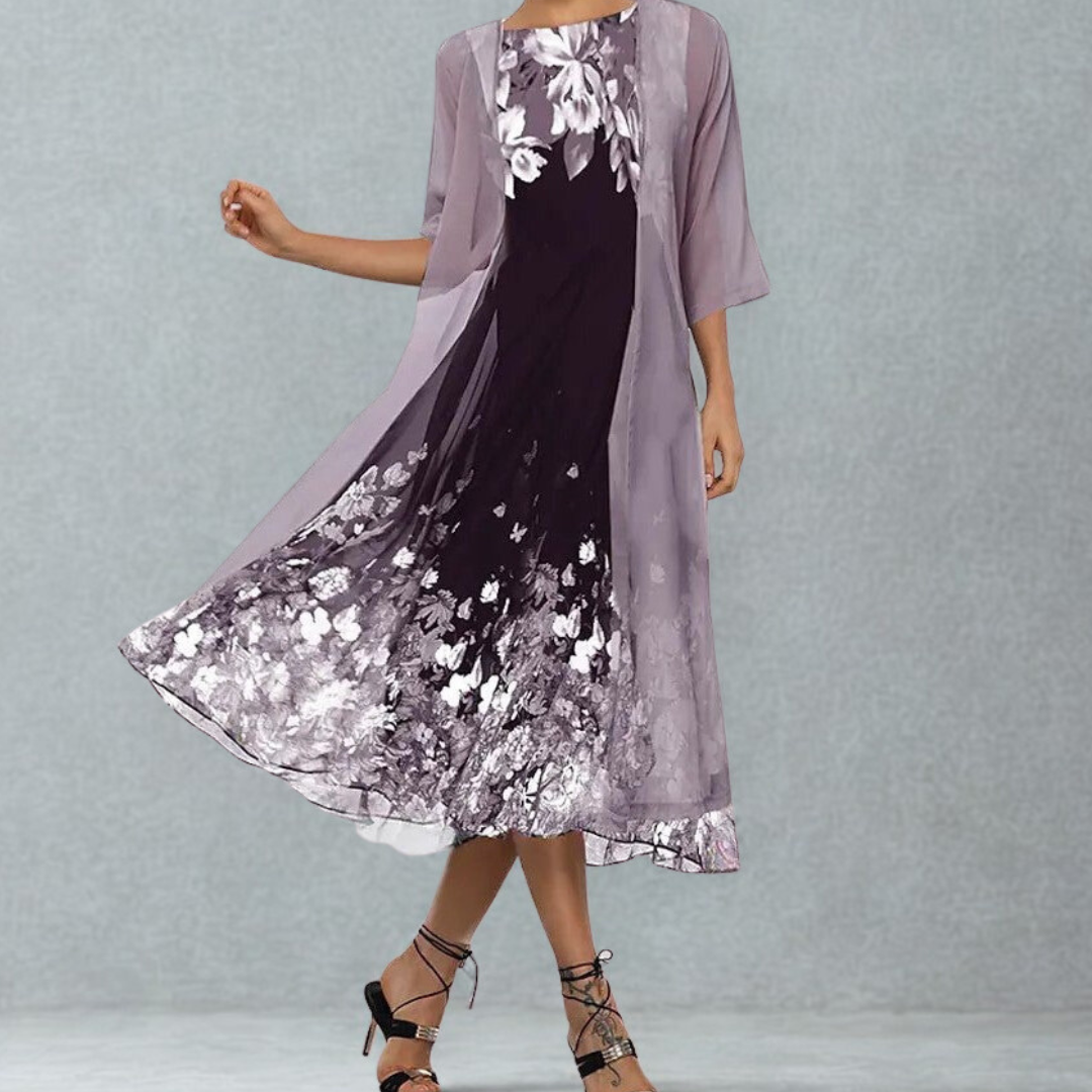 Linda | Ladies' Flowy Mid Length Flower Dress - Olytrend