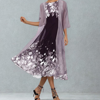 Linda | Ladies' Flowy Mid Length Flower Dress - Olytrend