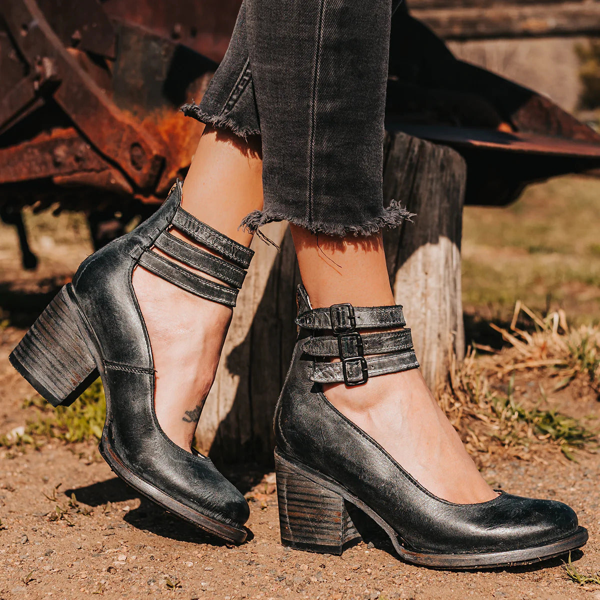 Image of Linda | Women's Ankle Strap Block Heel Shoes