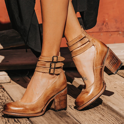 Ladies Low Block Heel Ankle Strap Sandals - Olytrend