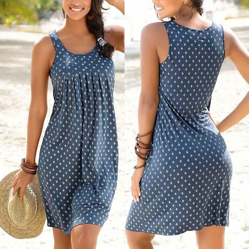 Image of Linda | Women's Sleeveless Printed Summer Knee Length Dress
