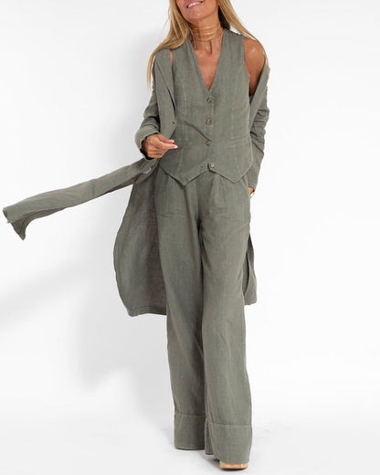 Relaxed Fit Pantsuit with Loose Trousers and Blazer - Pexav