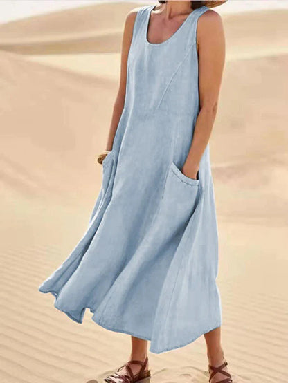 Linen Dress with Pockets - Lina-Blue-S-The Livary
