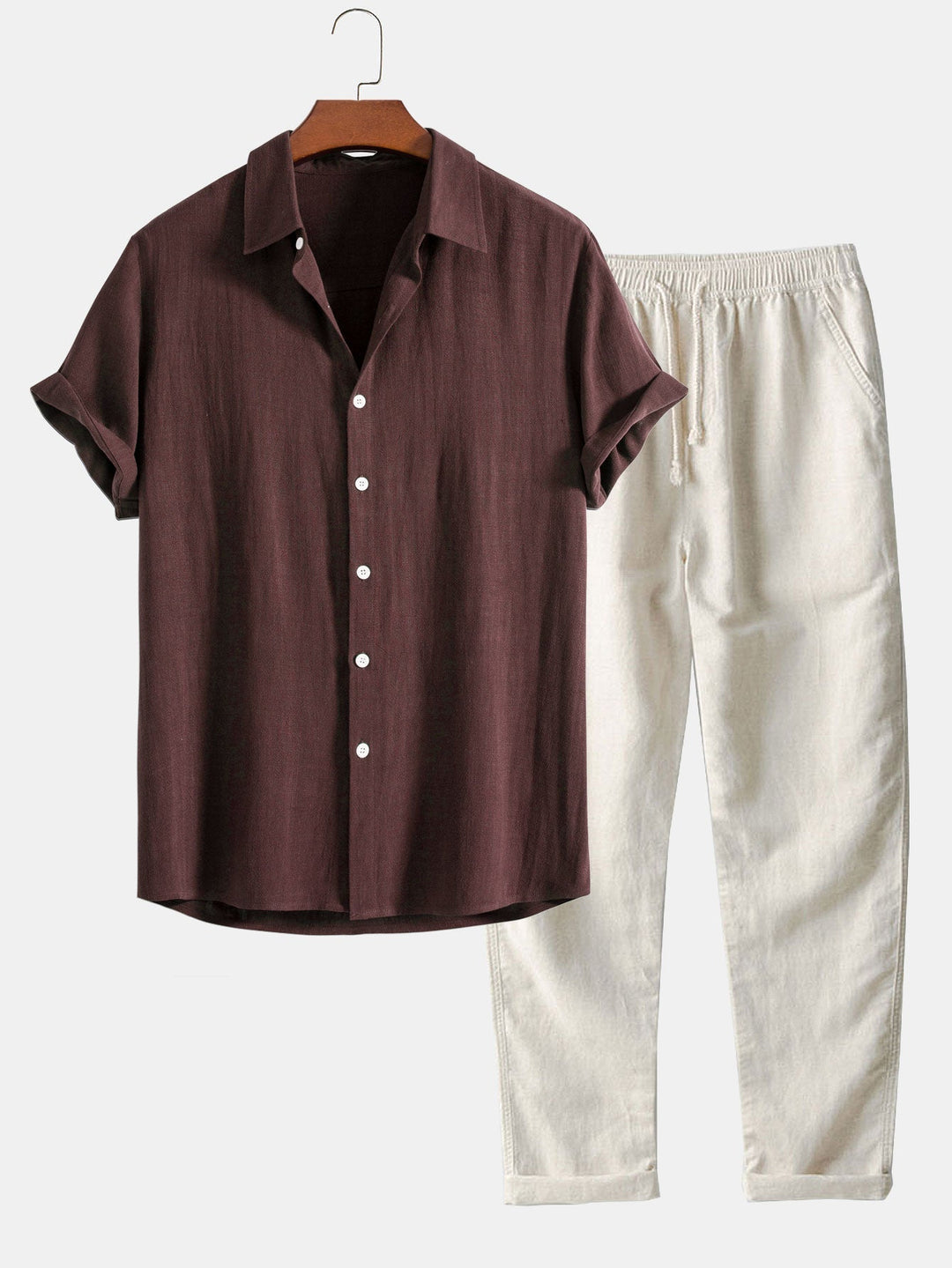 Linen Shirt and Trouser Set - Antonio-Coffee brown-S-Nora Luxe