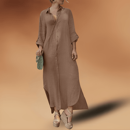 Linen Summer Dress - Maya-Khaki-XS-Nora Luxe