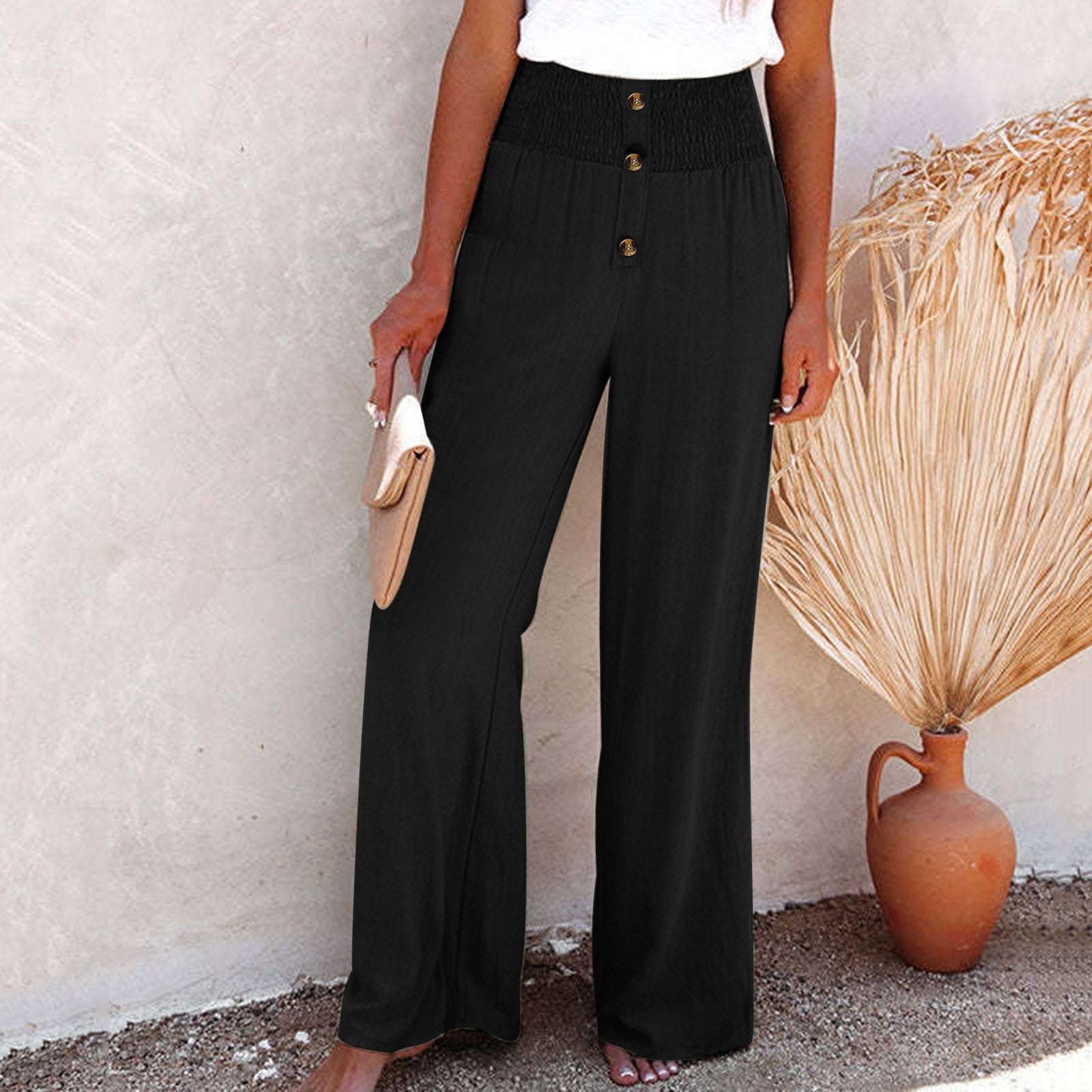 Linen Women's Trousers with High Waist – Sylvie-Black-S-State of Style