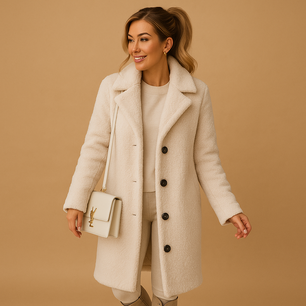 Long beige teddy coat for women | Clara - Nocini