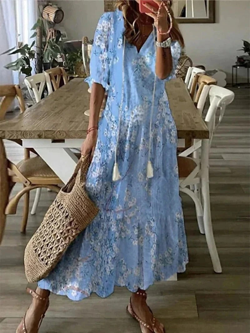Long Boho Dress - Luna-Heavenly blue-S-Nora Luxe