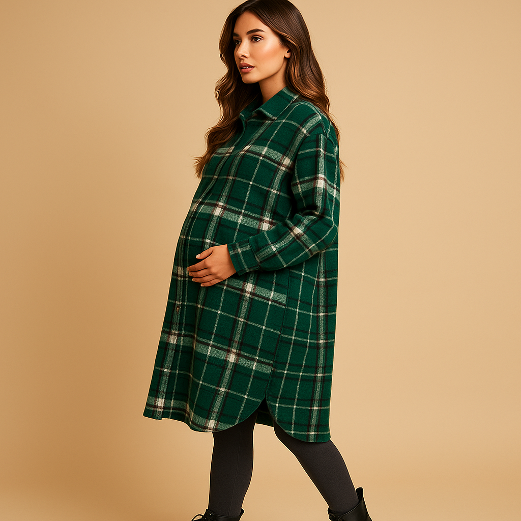 Women’s long checked tailored coat with classic lapel and elegant fit, suitable for everyday outfits and formal occasions.