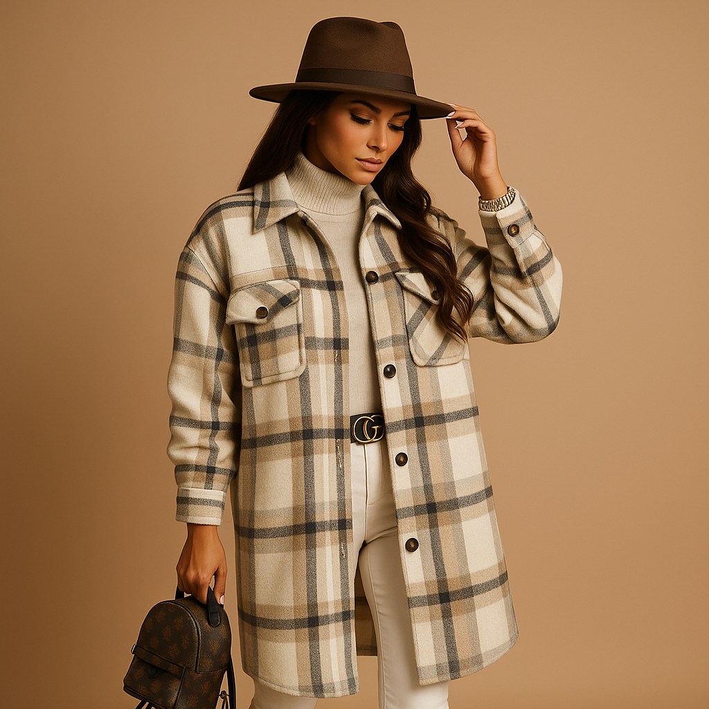 Long checked tailored coat for women | Charlotte - Nocini