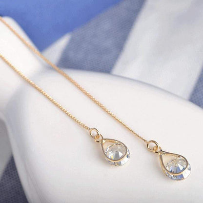 Long Drop Rhinestone Earrings - Isalyn-Gold (equal length)-Nora Luxe