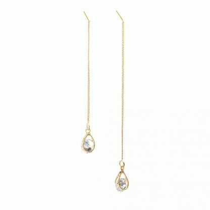 Long Drop Rhinestone Earrings - Isalyn-Gold (unequal length)-Nora Luxe