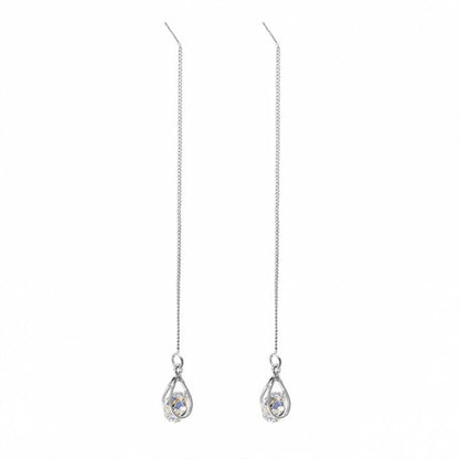 Long Drop Rhinestone Earrings - Isalyn-Silver (equal length)-Nora Luxe