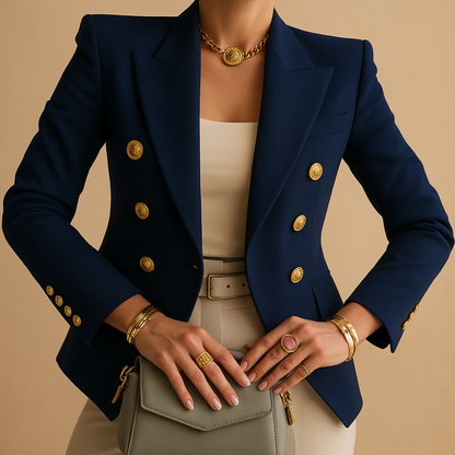 Long elegant blazer for women with refined detailing, ideal for work outfits, meetings and stylish everyday looks.