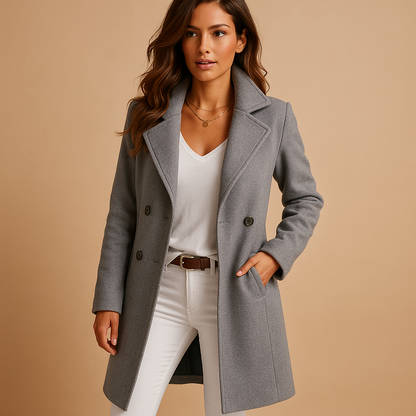 Classic Ladies Coat with Buttons and Fitted Collar - Nocini