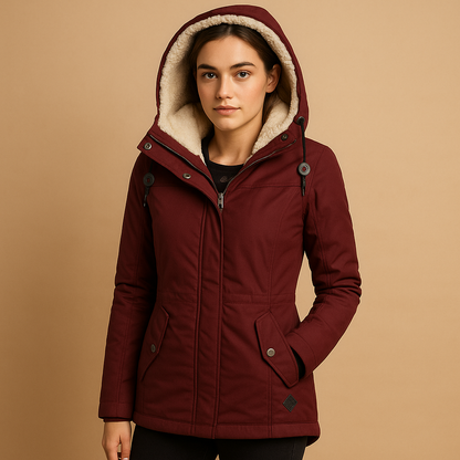 Women’s long elegant winter coat with a tailored fit and insulating lining, suitable for winter days, commuting, and formal occasions.