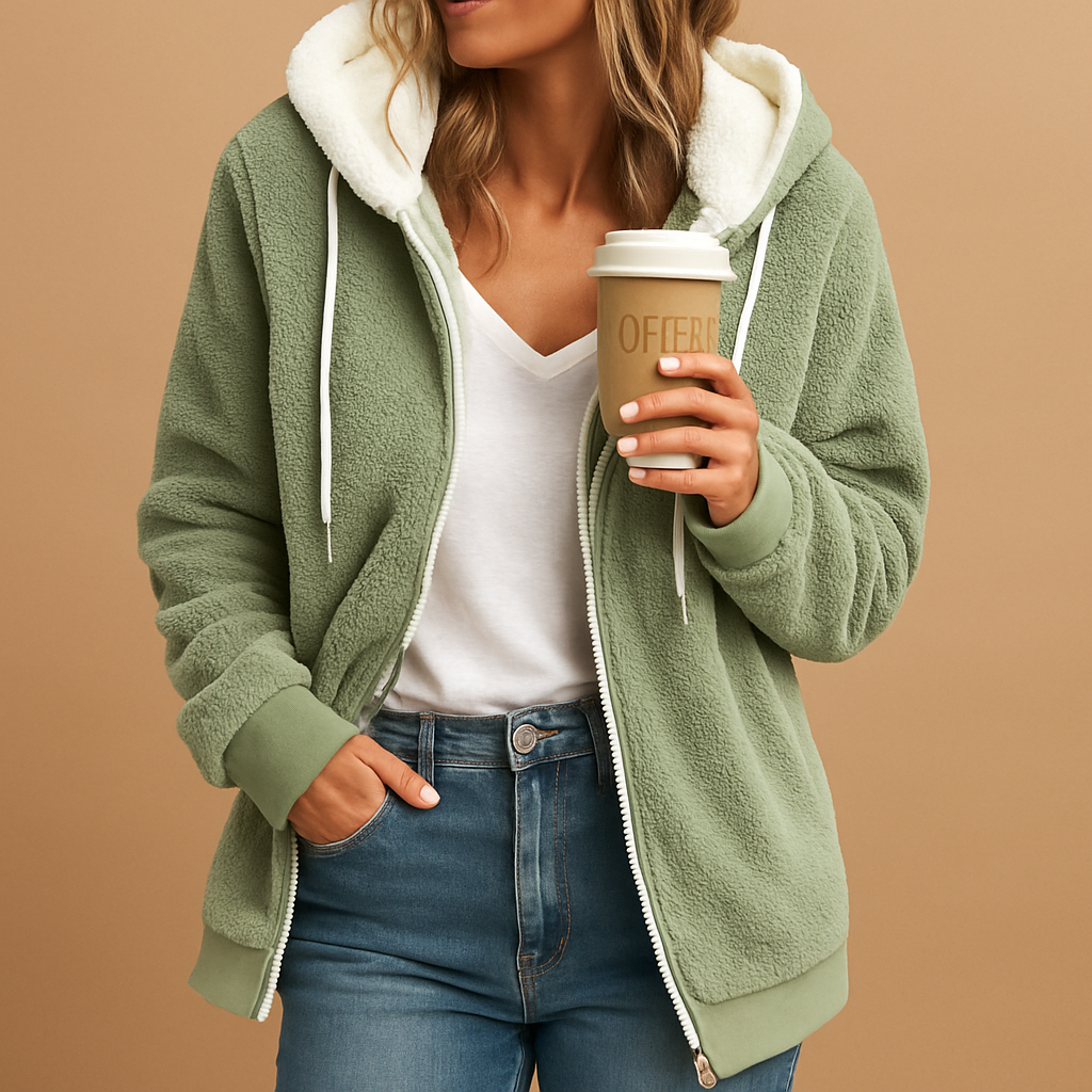 Long fleece cardigan for women with hood, oversized relaxed fit, and breathable fabric, available in Red, Purple, Grey, Green, Black, Blue, White, and Khaki.