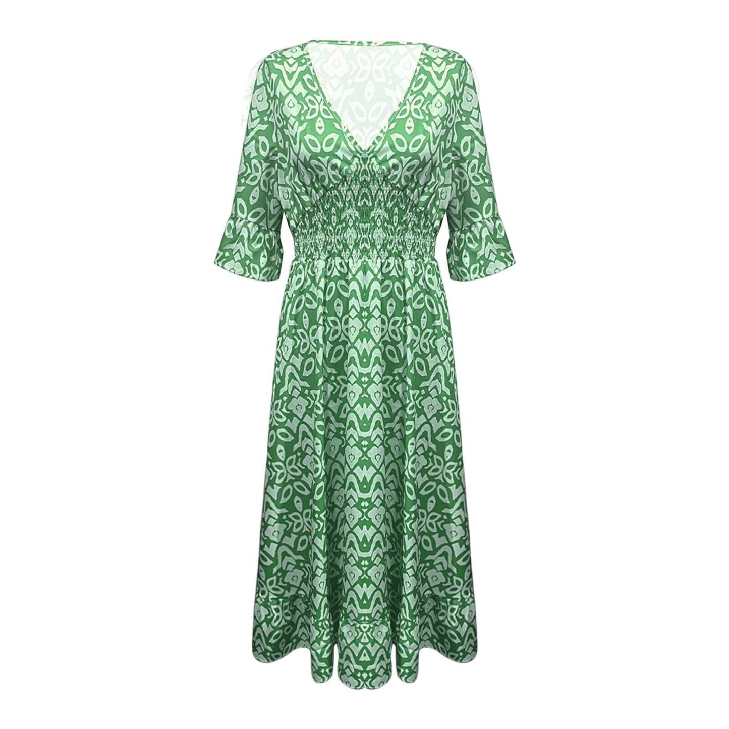 Long Floral Dress with V-neck – Liora-S-Red-Nora Luxe