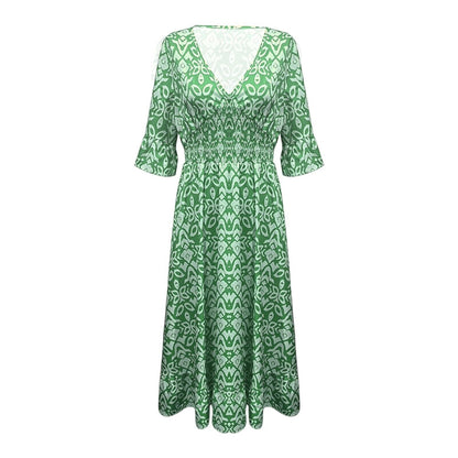 Long Floral Dress with V-neck – Liora-S-Red-Nora Luxe