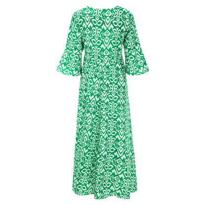 Long Floral Dress with V-neck – Liora-S-Red-Nora Luxe